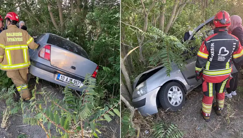 Balıkesir'de Şarampole Yuvarlanan Otomobil: İki Yaralı Vatandaş